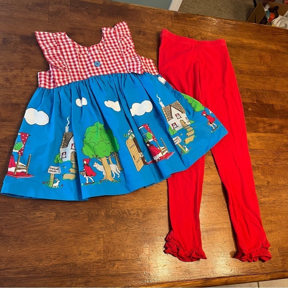 Eleanor Rose Little Red Riding hood 2 pc outfit tunic leggings size 8-10